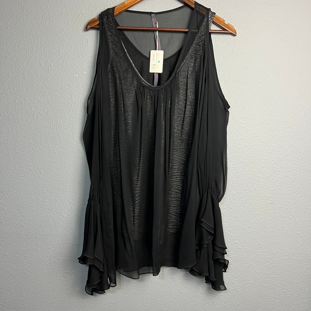 ABI FERRIN Tapestry Ruffle Dress Sexy XS Black Cold Shoulder Silk Wimisigoth NWT